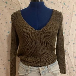 H & M Olive Knit V Neck Sweater